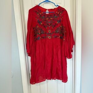 Umgee Red Embroidered Midi Dress